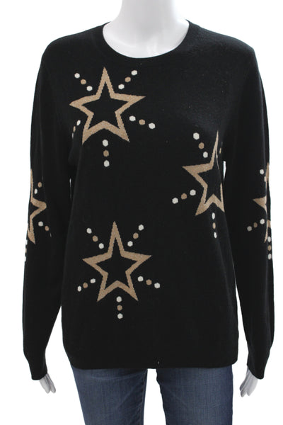 Chinti & Parker Women Pullover Sweater Black Geometric Crew Neck Wool Size L