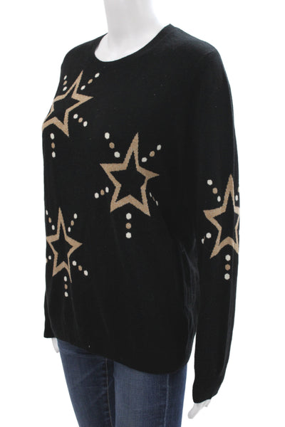 Chinti & Parker Women Pullover Sweater Black Geometric Crew Neck Wool Size L