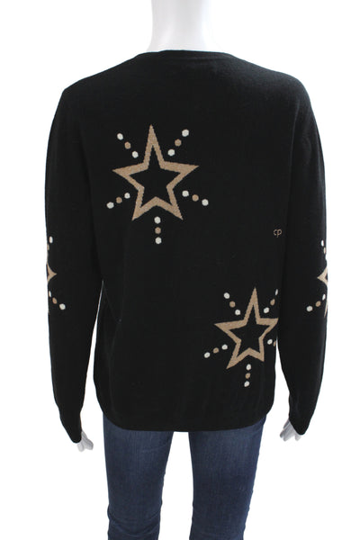 Chinti & Parker Women Pullover Sweater Black Geometric Crew Neck Wool Size L