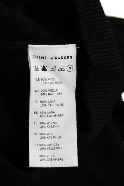 Chinti & Parker Women Pullover Sweater Black Geometric Crew Neck Wool Size L