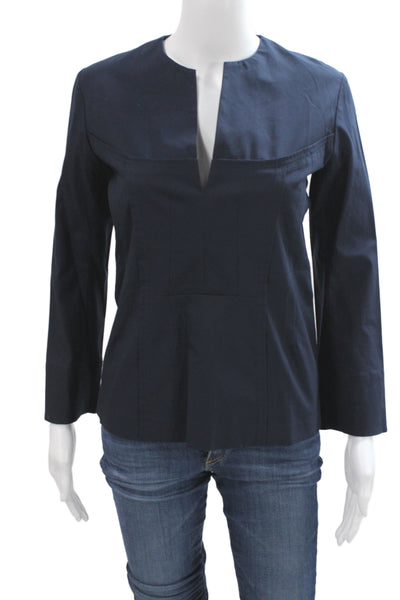Derek Lam Women Black Collared Basic Blouse Long Sleeve Button Cotton Size 0
