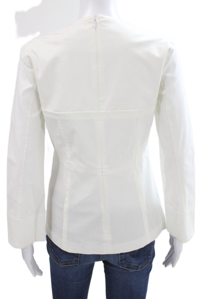 Derek Lam Women Basic White V-Neck Long Sleeve Zip Blouse Size 2