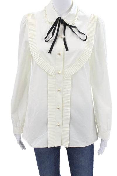 Gucci Womens Basic Collared Cotton Long Sleeve Blouse White Size 42