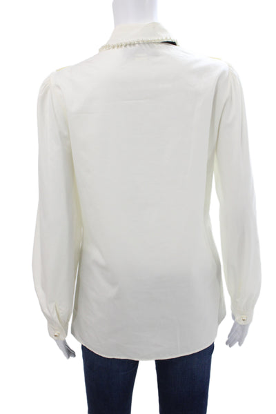Gucci Womens Basic Collared Cotton Long Sleeve Blouse White Size 42