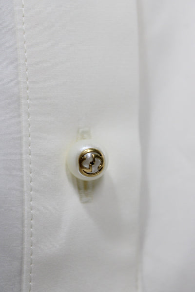 Gucci Womens Basic Collared Cotton Long Sleeve Blouse White Size 42