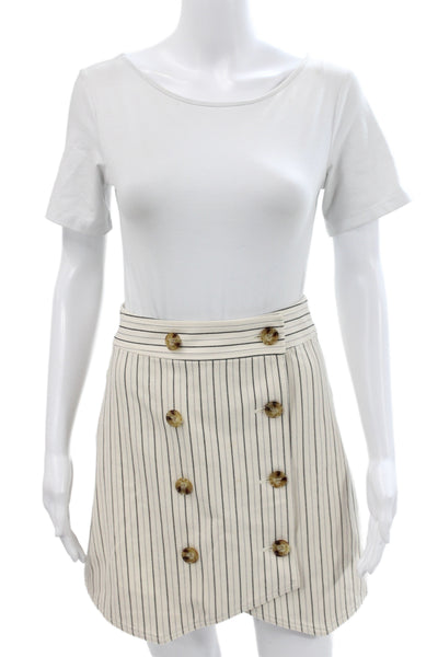 Derek Lam 10 Crosby Women Beige Mini Skort Button Cotton Striped Preppy Size 0