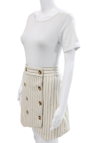 Derek Lam 10 Crosby Women Beige Mini Skort Button Cotton Striped Preppy Size 0
