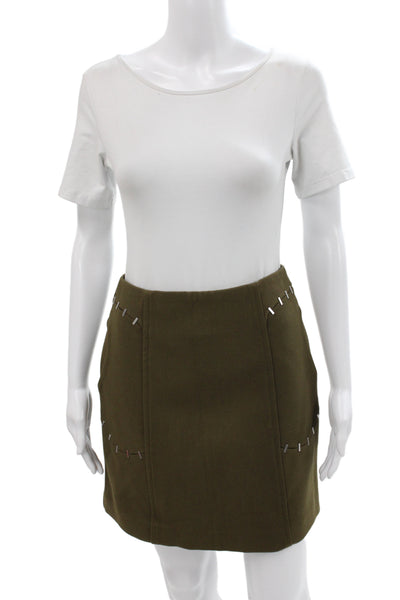 3.1 Phillip Lim Women Straight Pencil Mini Skirt Green Virgin Wool Zip Size 0