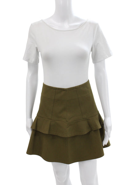 Derek Lam 10 Crosby Women Green Mini Cotton Skirt Hook Eye Solid Size 0
