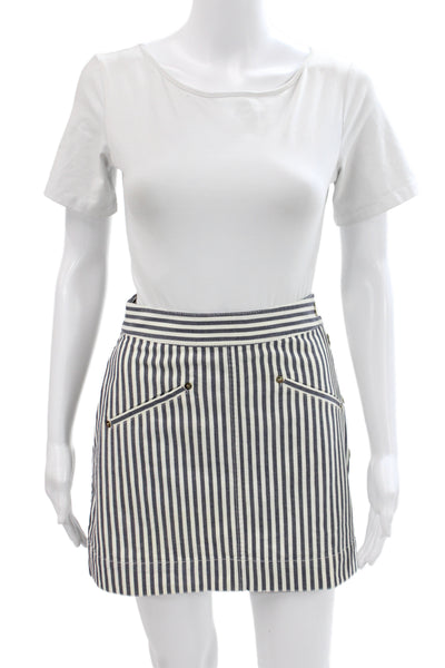Derek Lam 10 Crosby Women Blue Striped Mini Skirt 98% Cotton Nautical Size 0