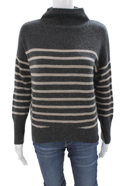 R Label Women Gray Striped Mock Neck Pullover Sweater Long Sleeve Size XS