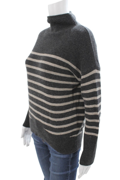 R Label Women Gray Striped Mock Neck Pullover Sweater Long Sleeve Size XS