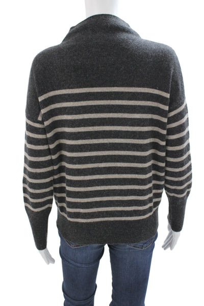 R Label Women Gray Striped Mock Neck Pullover Sweater Long Sleeve Size XS