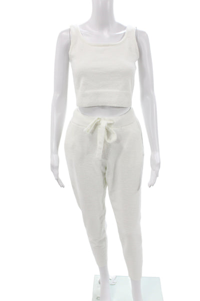 Eberjey Womens Fuzzy Scoop Neck Sleeveless Top Pants Pajama Set White Size XS