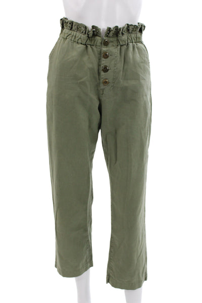 The Great Womens Cropped Green Cotton Pants Button Solid Military Size 0