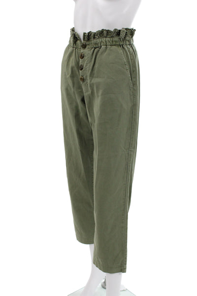 The Great Womens Cropped Green Cotton Pants Button Solid Military Size 0