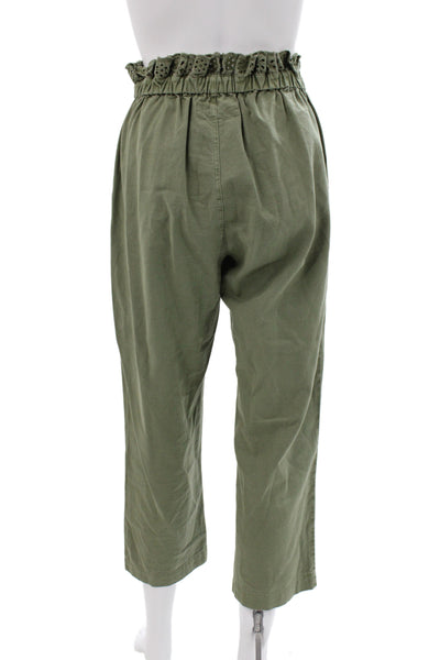 The Great Womens Cropped Green Cotton Pants Button Solid Military Size 0