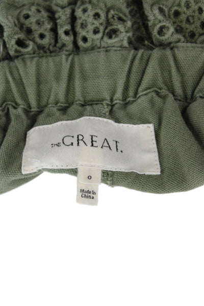 The Great Womens Cropped Green Cotton Pants Button Solid Military Size 0