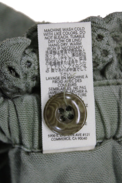 The Great Womens Cropped Green Cotton Pants Button Solid Military Size 0