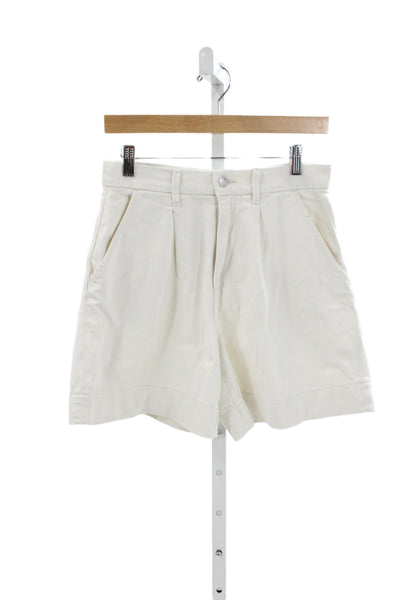 Le Jean Womens Mom Shorts White 100% Cotton Button Casual Size 26