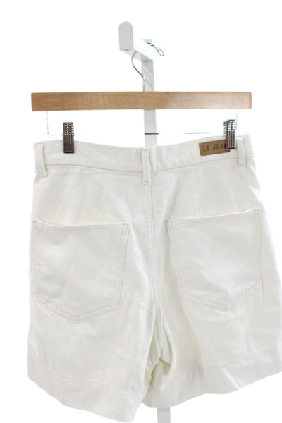 Le Jean Womens Mom Shorts White 100% Cotton Button Casual Size 26