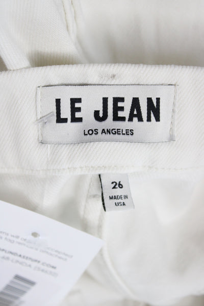 Le Jean Womens Mom Shorts White 100% Cotton Button Casual Size 26