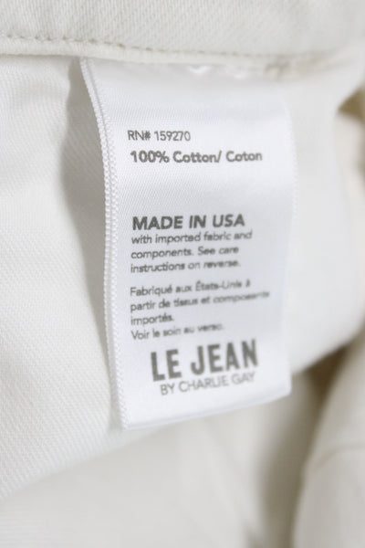 Le Jean Womens Mom Shorts White 100% Cotton Button Casual Size 26