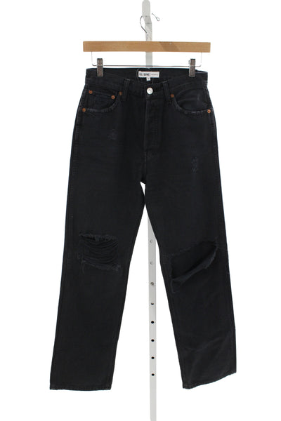 Re/Done Womens Straight Jeans Black High Rise Cotton Distressed Size 25