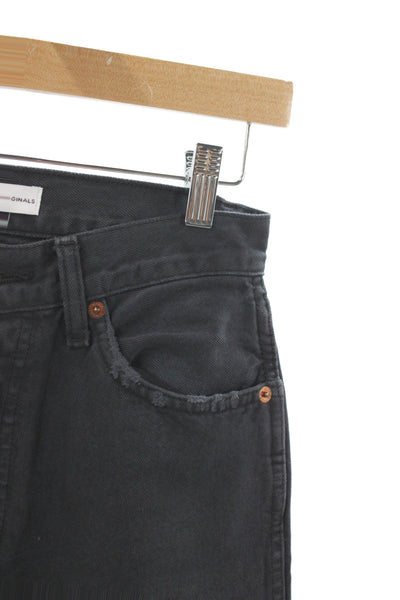 Re/Done Womens Straight Jeans Black High Rise Cotton Distressed Size 25