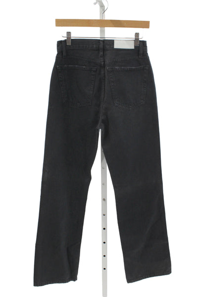 Re/Done Womens Straight Jeans Black High Rise Cotton Distressed Size 25
