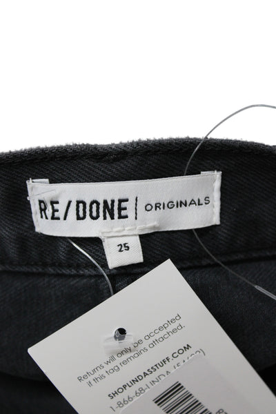 Re/Done Womens Straight Jeans Black High Rise Cotton Distressed Size 25