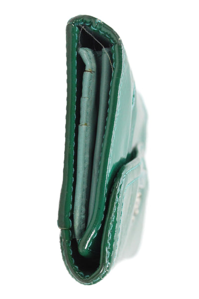 Coach Womens Patent Leather Snapped Buttoned Flapped Wallet Green