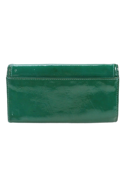 Coach Womens Patent Leather Snapped Buttoned Flapped Wallet Green