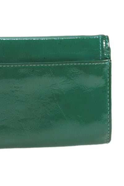 Coach Womens Patent Leather Snapped Buttoned Flapped Wallet Green