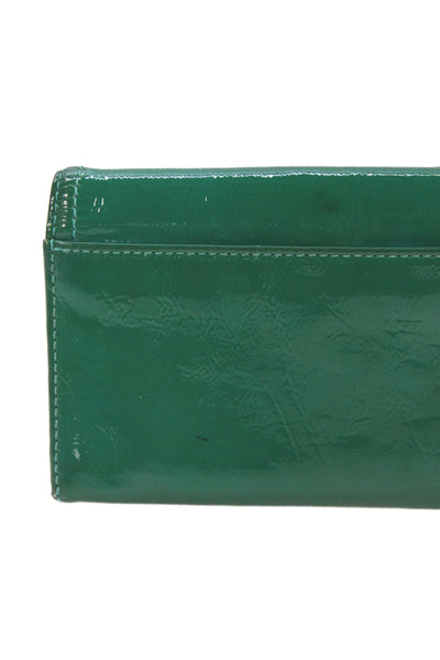 Coach Womens Patent Leather Snapped Buttoned Flapped Wallet Green