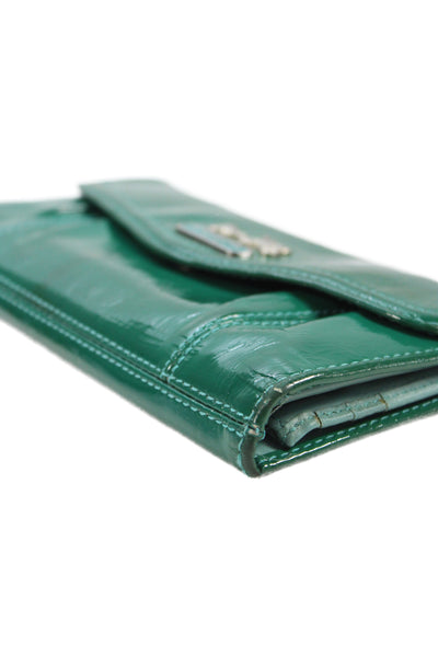 Coach Womens Patent Leather Snapped Buttoned Flapped Wallet Green