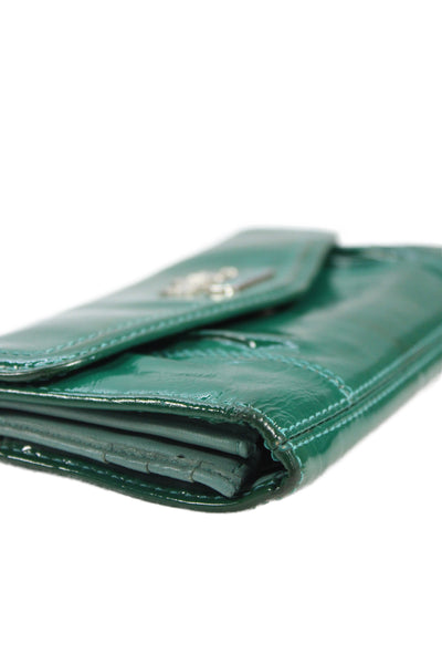 Coach Womens Patent Leather Snapped Buttoned Flapped Wallet Green