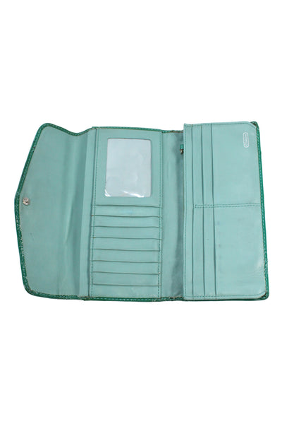 Coach Womens Patent Leather Snapped Buttoned Flapped Wallet Green