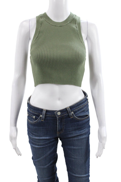 Lunya Women Cropped Tank Green High Neck Sleeveless Organic Cotton Size L