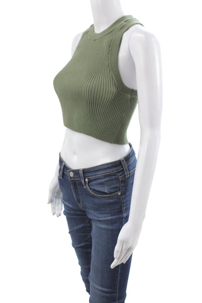 Lunya Women Cropped Tank Green High Neck Sleeveless Organic Cotton Size L