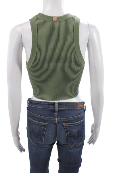 Lunya Women Cropped Tank Green High Neck Sleeveless Organic Cotton Size L
