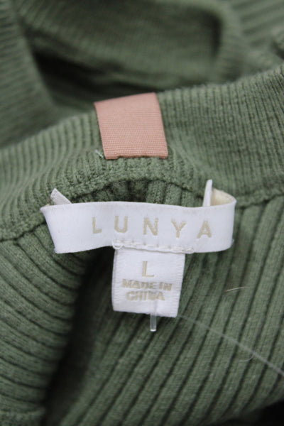 Lunya Women Cropped Tank Green High Neck Sleeveless Organic Cotton Size L