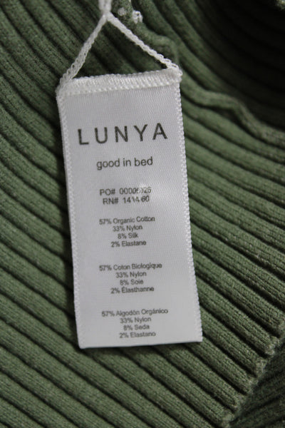 Lunya Women Cropped Tank Green High Neck Sleeveless Organic Cotton Size L