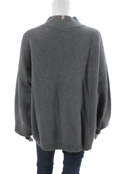 Lunya Womens Henley Sweater Gray Collared Long Sleeve Knit Size XL