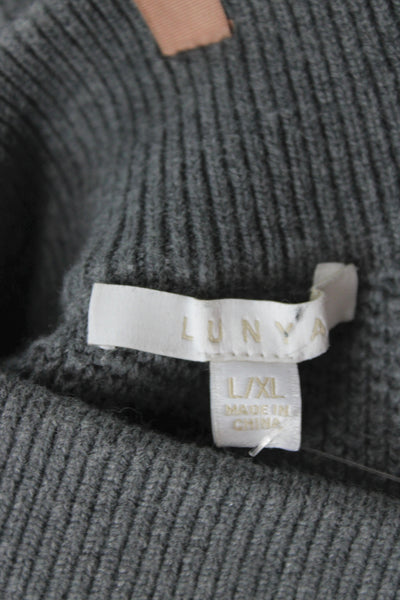 Lunya Womens Henley Sweater Gray Collared Long Sleeve Knit Size XL