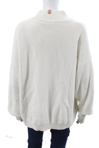 Lunya Women Henley Sweater Ivory Collared Long Sleeve Organic Cotton Size L