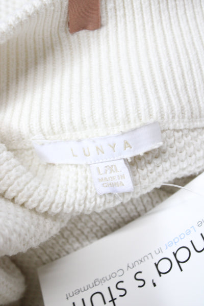 Lunya Women Henley Sweater Ivory Collared Long Sleeve Organic Cotton Size L