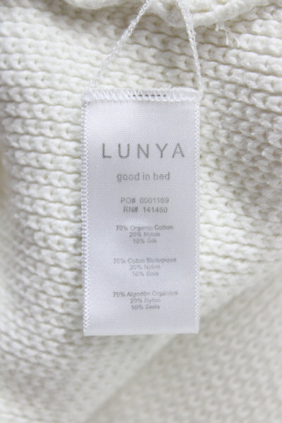 Lunya Women Henley Sweater Ivory Collared Long Sleeve Organic Cotton Size L