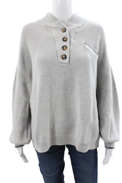 Lunya Womens Henley Sweater Mock Neck Long Sleeve Gray Knit Size L