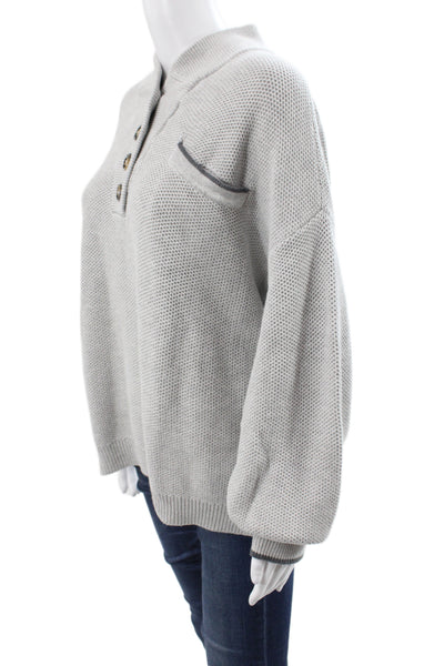 Lunya Womens Henley Sweater Mock Neck Long Sleeve Gray Knit Size L